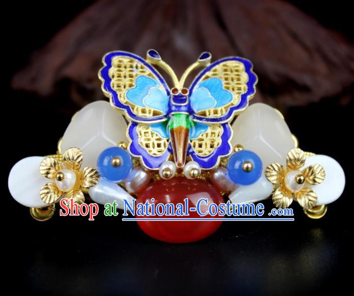 Chinese Ancient Handmade Hanfu Blueing Butterfly Hair Claw Hairpins Hair Accessories for Women