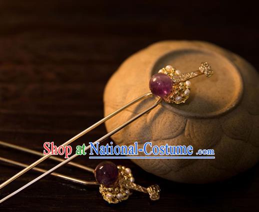 Chinese Ancient Handmade Hanfu Amethyst Hairpins Hair Accessories for Women