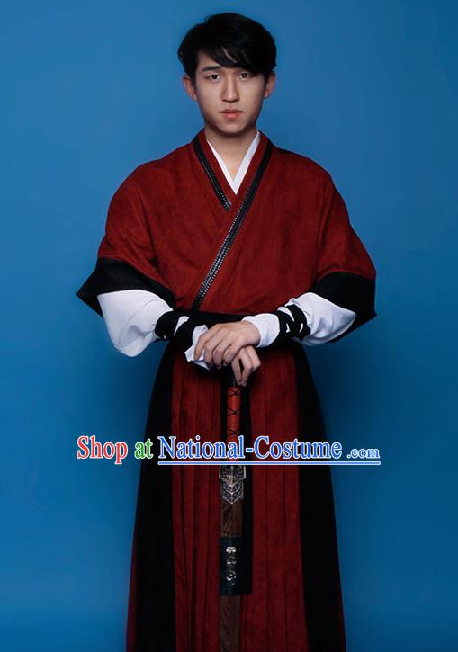 Top Grade Chinese Ancient Costumes Han Dynasty Swordsman Hanfu Clothing for Men