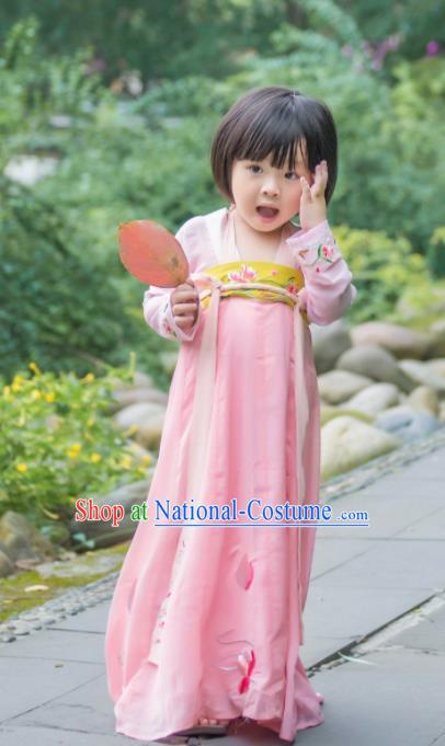 Traditional Chinese Ancient Costumes Tang Dynasty Princess Pink Hanfu Dress for Kids