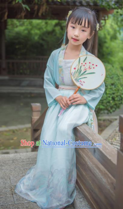 Traditional Chinese Ancient Costumes Song Dynasty Princess Blue Hanfu Dress for Kids