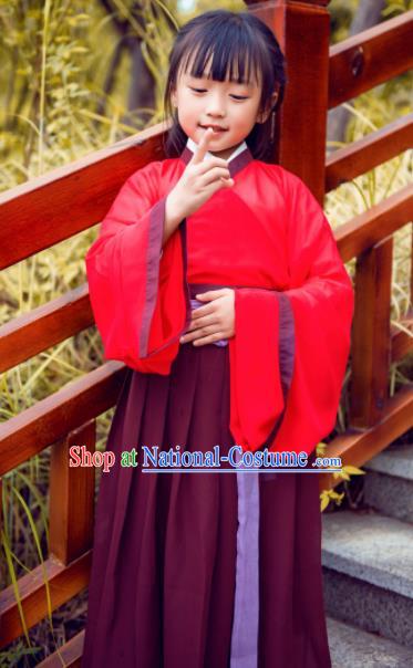 Chinese Ancient Palace Lady Hanfu Han Dynasty Imperial Concubine Queen Embroidered Costumes for Kids