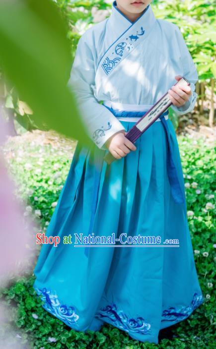 Traditional Chinese Ancient Swordsman Costumes Han Dynasty Scholar Hanfu Clothing for Kids