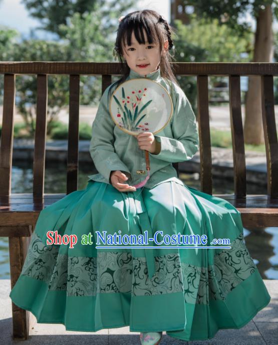 Traditional Chinese Ancient Costumes Ming Dynasty Princess Clothing Green Blouse and Skirt for Kids