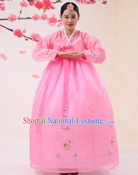 Korean Traditional Costumes Asian Korean Palace Hanbok Bride Embroidered Pink Blouse and Skirt for Women