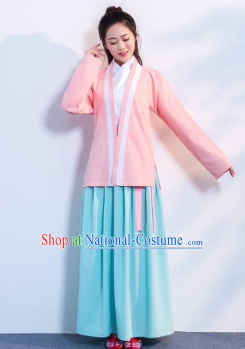 Traditional Chinese Ancient Hanfu Dress Song Dynasty Female Scholar Pink Costumes for Women