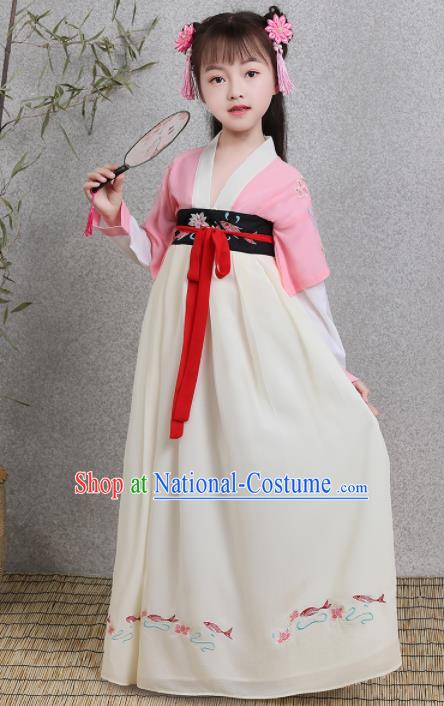 Traditional Chinese Ancient Princess Costumes Tang Dynasty White Hanfu Dress for Kids