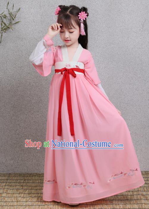 Traditional Chinese Ancient Princess Costumes Tang Dynasty Pink Hanfu Dress for Kids