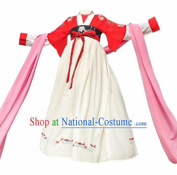 Traditional Chinese Ancient Princess Costumes Tang Dynasty Beige Hanfu Dress for Kids