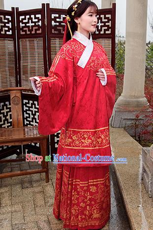 Traditional Chinese Ancient Ming Dynasty Palace Princess Costumes Red Cloak and Skirt for Women