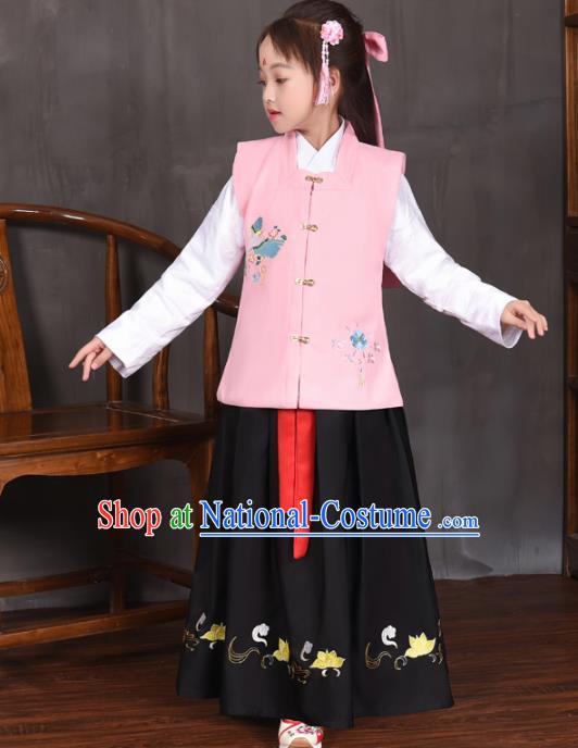 Traditional Chinese Ancient Ming Dynasty Princess Costume Pink Vest for Kids