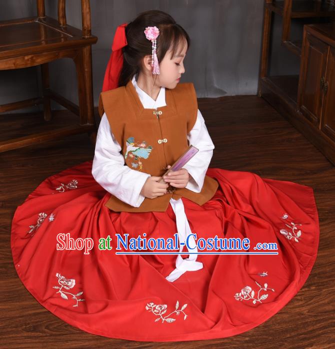 Traditional Chinese Ancient Ming Dynasty Princess Costume Brown Vest for Kids