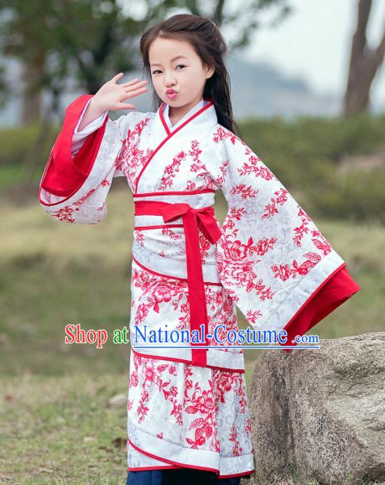 Traditional Chinese Ancient Han Dynasty Princess Costume Red Curving-front Robe for Kids