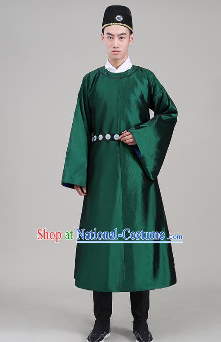 Traditional Chinese Ancient Tang Dynasty Swordsman Costume Officials Green Robe for Men