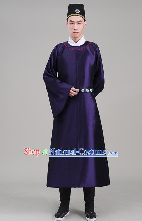 Traditional Chinese Ancient Tang Dynasty Swordsman Costume Officials Purple Robe for Men