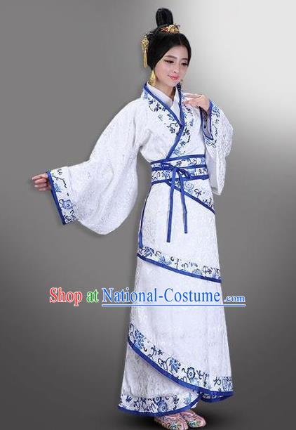 Chinese Ancient Han Dynasty Palace Princess Costumes Hanfu Curving-front Robe for Women