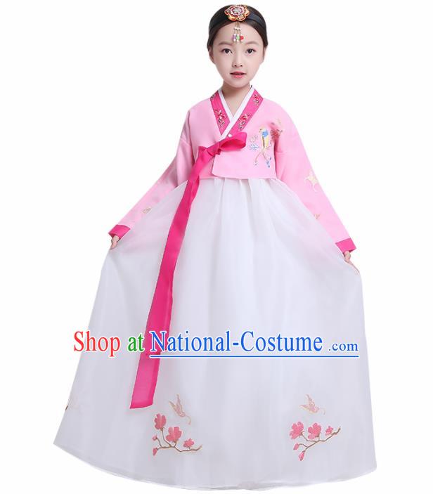 Asian Korean Traditional Costumes Korean Hanbok Pink Blouse and White Skirt for Kids