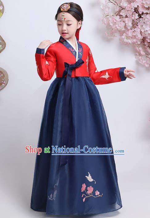 Asian Korean Traditional Costumes Korean Hanbok Red Blouse and Navy Skirt for Kids