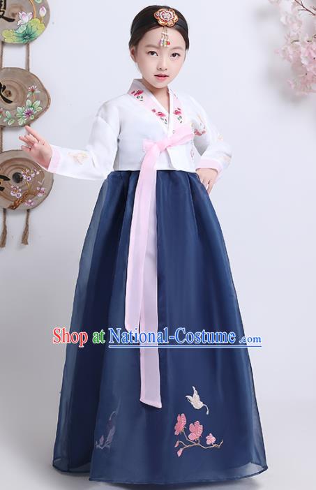 Asian Korean Traditional Costumes Korean Hanbok White Blouse and Navy Skirt for Kids