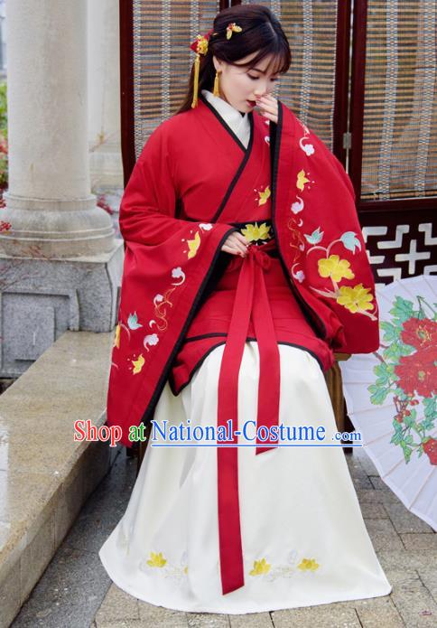 Traditional Chinese Ancient Hanfu Dress Han Dynasty Princess Red Costumes for Women