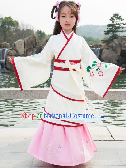 Traditional Chinese Ancient Han Dynasty Princess White Costumes for Kids