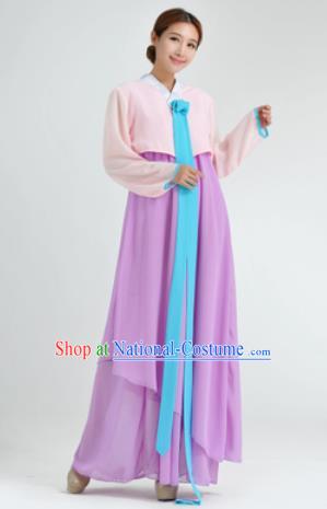 Traditional Korean Costumes Asian Korean Hanbok Pink Blouse and Purple Skirt for Women