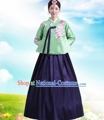 Traditional Korean Costumes Asian Korean Palace Hanbok Green Blouse and Navy Skirt for Women