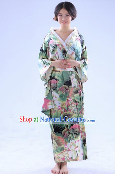 Traditional Japanese Costumes Asian Japan Kimono Printing Lotus Yukata for Women