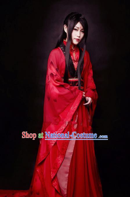 Chinese Ancient Cosplay Swordswoman Red Hanfu Dress Traditional Han Dynasty Princess Costume for Women