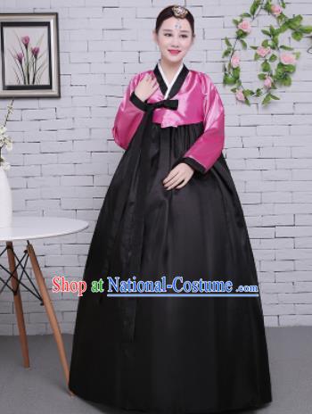 Korean Traditional Palace Costumes Asian Korean Hanbok Bride Pink Blouse and Black Skirt for Women