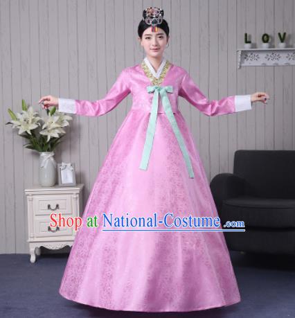 Traditional Korean Palace Costumes Asian Korean Hanbok Bride Pink Blouse and Skirt for Women