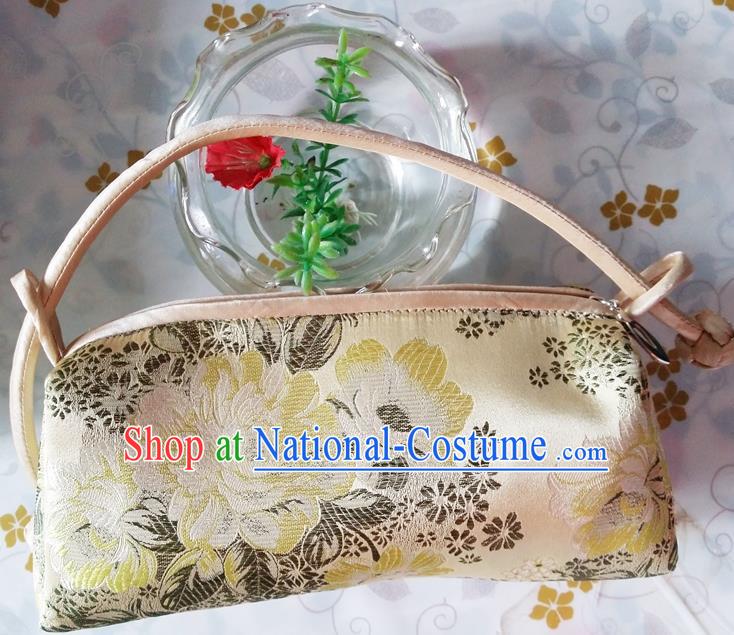 Traditional Chinese Brocade Bag Golden Silk Handbag for Women