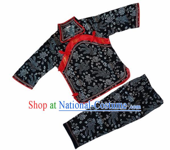 Chinese Traditional Folk Dance Black Costumes Stage Performance Clothing for Kids