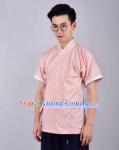 Chinese Ancient Swordsman Hanfu Han Dynasty Costume Pink Tang Suit Shirt for Men