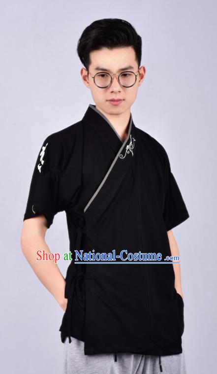 Chinese Ancient Swordsman Hanfu Costume Tang Suit Black Shirt for Men