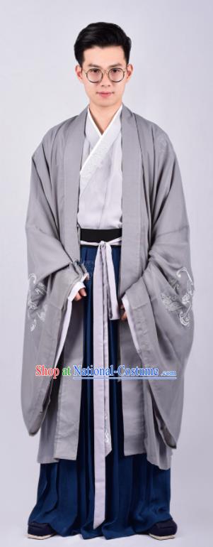 Chinese Ancient Swordsman Grey Clothing Traditional Ming Dynasty Cabinet Minister Costumes for Men