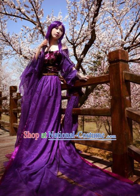 Chinese Ancient Cosplay Peri Goddess Purple Hanfu Dress Traditional Tang Dynasty Princess Costume for Women