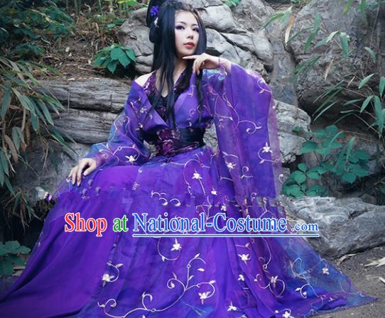 Chinese Ancient Cosplay Peri Goddess Purple Hanfu Dress Traditional Tang Dynasty Imperial Consort Costume for Women