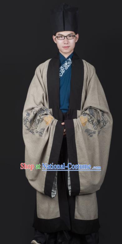 Chinese Ancient Cabinet Minister Grey Clothing Traditional Ming Dynasty Swordsman Costume for Men