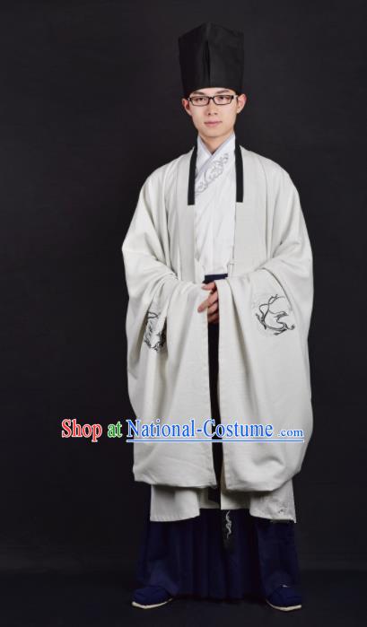 Chinese Ancient Taoist White Clothing Traditional Han Dynasty Minister Costume for Men