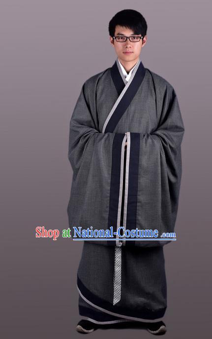 Chinese Ancient Traditional Han Dynasty Scholar Costume Curving-Front Robe for Men