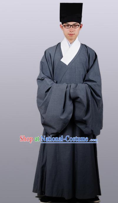 Chinese Ancient Traditional Grey Priest Frock Ming Dynasty Priest Costumes for Men