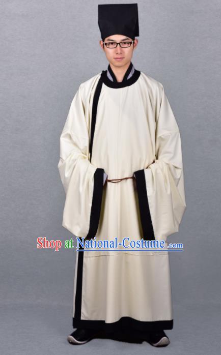 Chinese Ancient Traditional Song Dynasty Scholar Costumes Beige Robe for Men