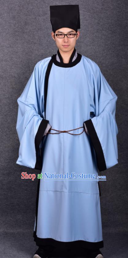 Chinese Ancient Traditional Song Dynasty Scholar Costumes Blue Robe for Men