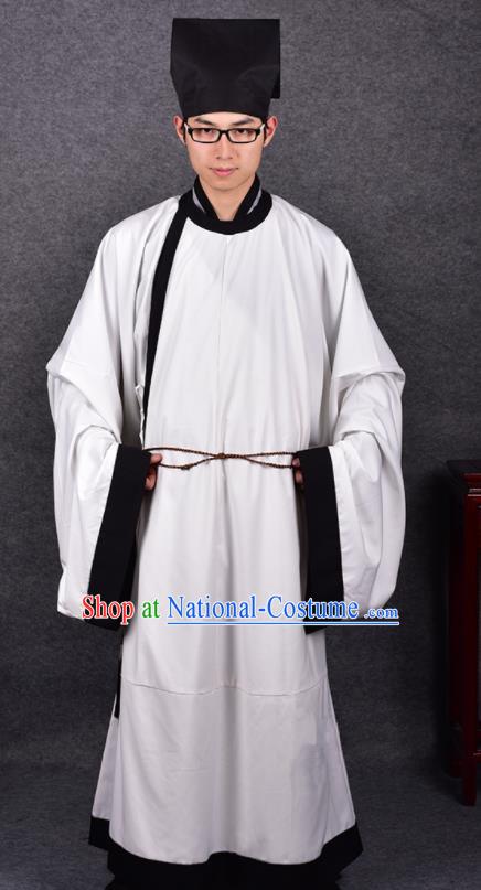 Chinese Ancient Traditional Song Dynasty Scholar Costumes White Robe for Men