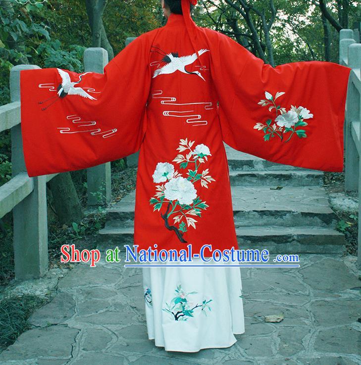 Chinese Ancient Red Cloak Hanfu Dress Ming Dynasty Princess Embroidered Costume for Rich Women