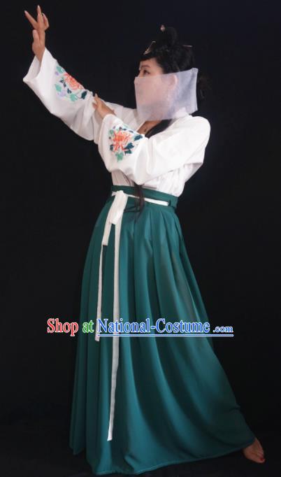 Chinese Ancient Nobility Lady Green Dress Tang Dynasty Embroidered Costume for Rich Women