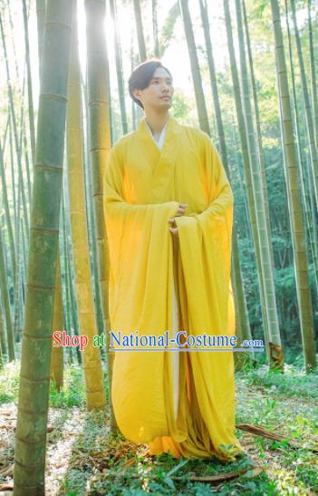 Chinese Ancient Traditional Jin Dynasty Swordsman Hermit Yellow Costumes for Men