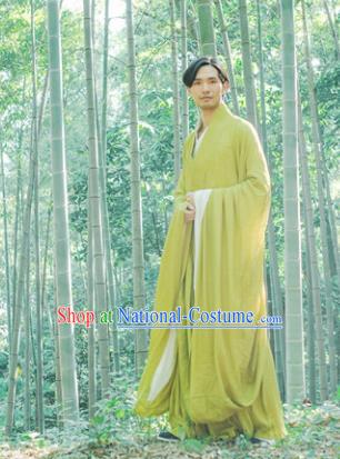 Chinese Ancient Traditional Han Dynasty Yellow-green Cloak Scholar Swordsman Costumes for Men