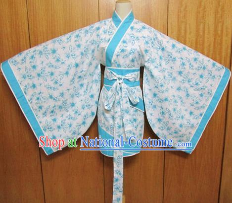 Traditional Chinese Han Dynasty Costume Ancient Princess Blue Curving-Front Robe for Women